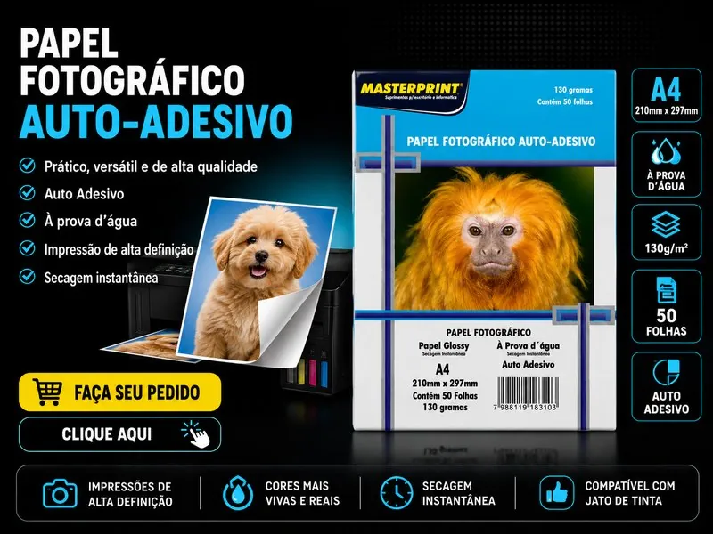 Papel fotográfico auto-adesivo Masterprint A4 (50 folhas)